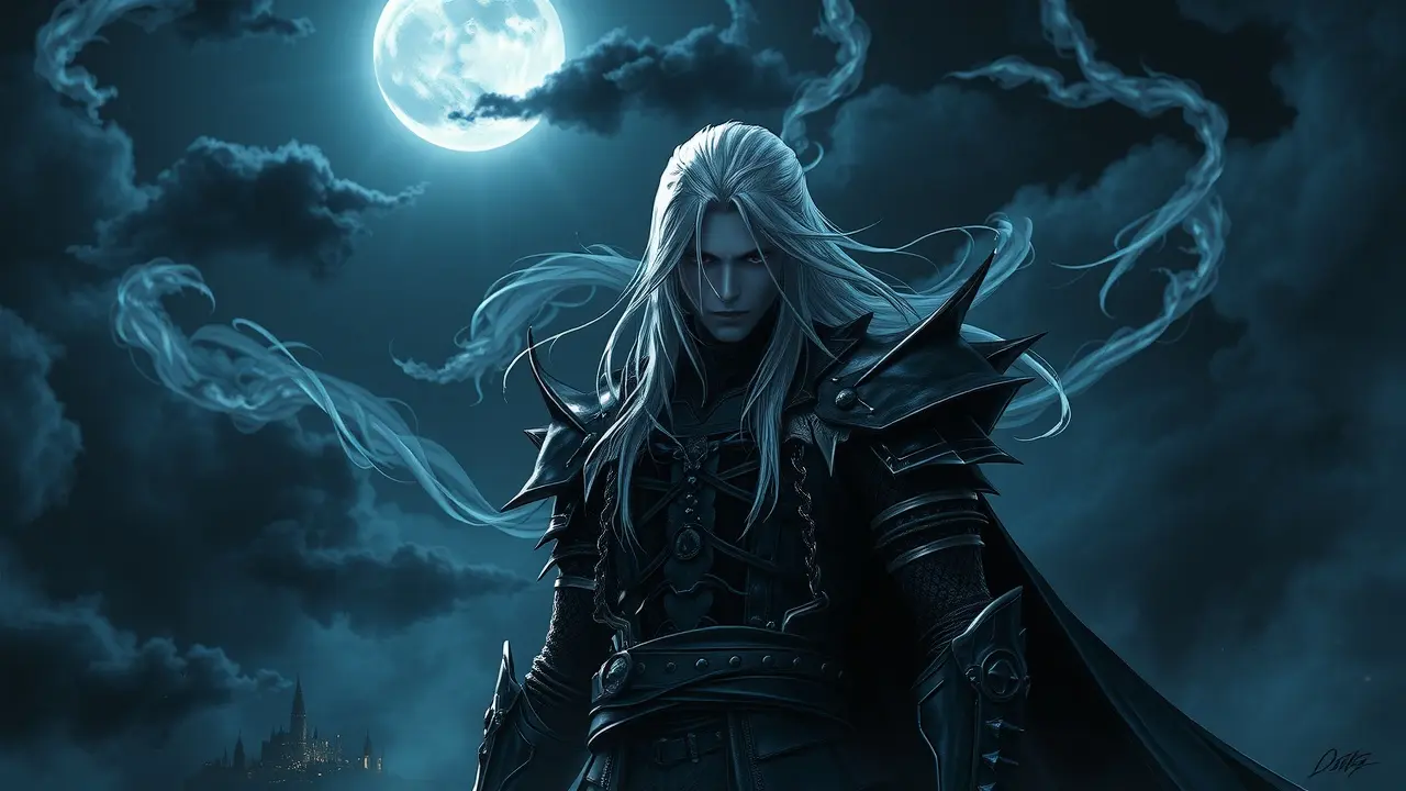 Sephiroth imponente sob a luz da lua