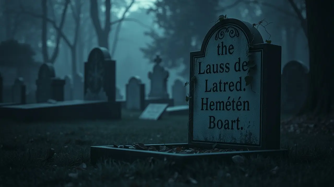 Sepultura em cemitério enevoado ao entardecer