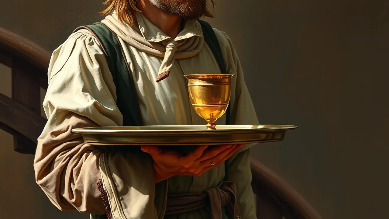 Ilustração de um servo leal carregando cálice dourado