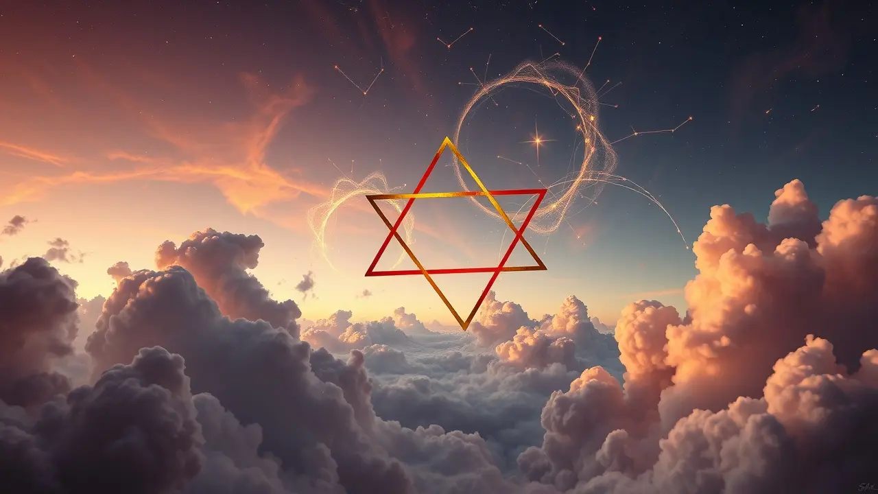 Ilustração onírica da sesquiquadratura celestial