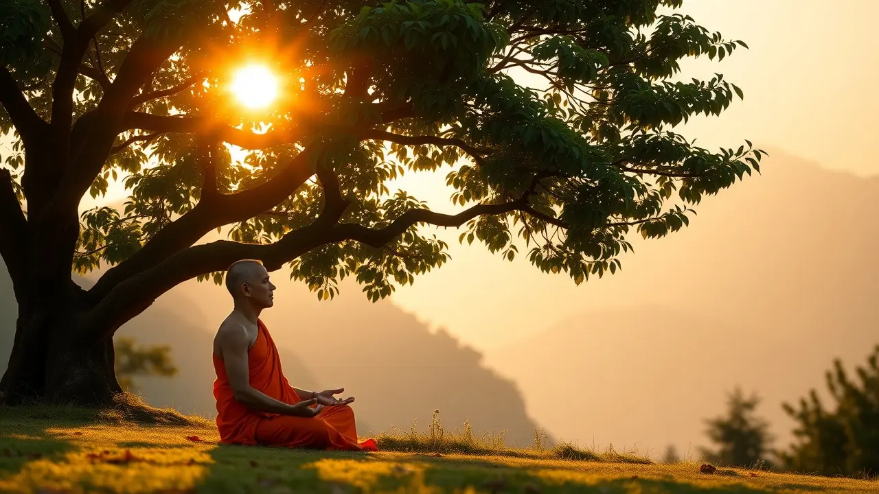 Shramana meditando sob a árvore Bodhi