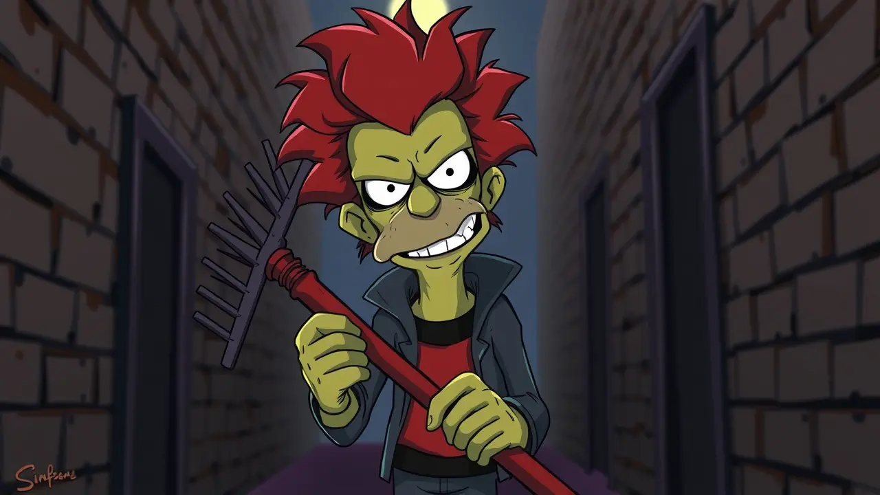 Significado de Sonhar com Sideshow Bob: Uma Análise Detalhada Sideshow Bob ameaçador em um beco escuro.