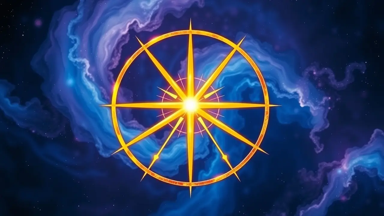 Sonhar com Símbolo de Awen: Descubra o Significado e Sua Influência Símbolo Awen brilhante em fundo nebuloso.