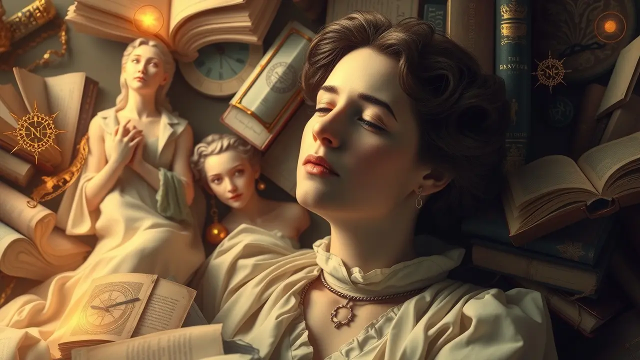 Sonhar com Simone de Beauvoir: Desvende os Significados e Reflexões Mulher cercada de livros, sonho com Simone de Beauvoir