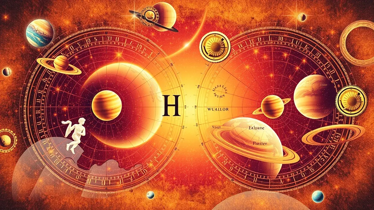 Sonhar com Sinastria: Desvende os Mistérios das Relações Oníricas Ilustração de mapas astrais interligados representando sinastria.