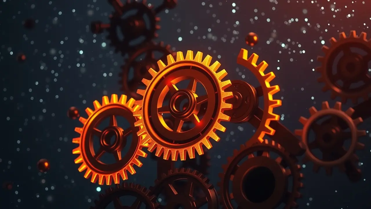Engrenagens sincronizadas em dourado simbolizando harmonia.