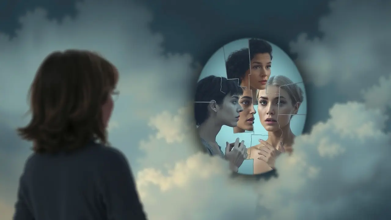 Significado de Sonhar com Síndrome: Uma Análise Detalhada Reflexo distorcido simbolizando vulnerabilidade em um sonho com síndrome.