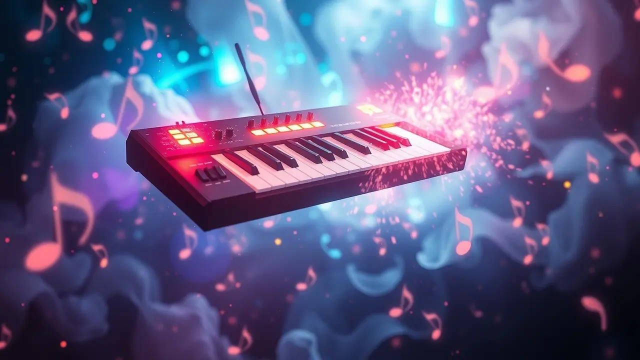 Sonhar com Sintetizador: Desvende os Significados Ocultos Sonho com sintetizador e notas musicais coloridas