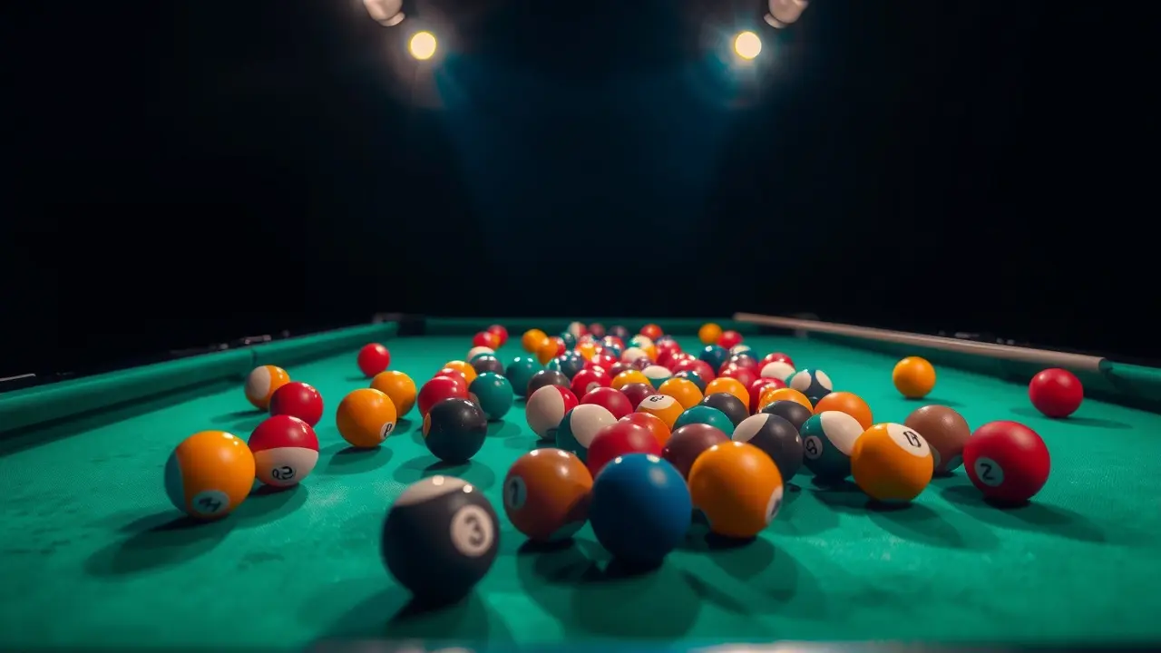 Mesa de sinuca com bolas coloridas