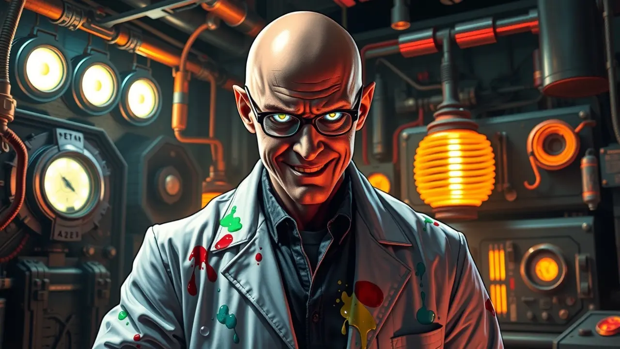 Sonhar com Sivana: Descubra o Significado Oculto e as Mensagens do Seu Subconsciente Homem com olhar intenso e sorriso sinistro, vestindo jaleco de laboratório.