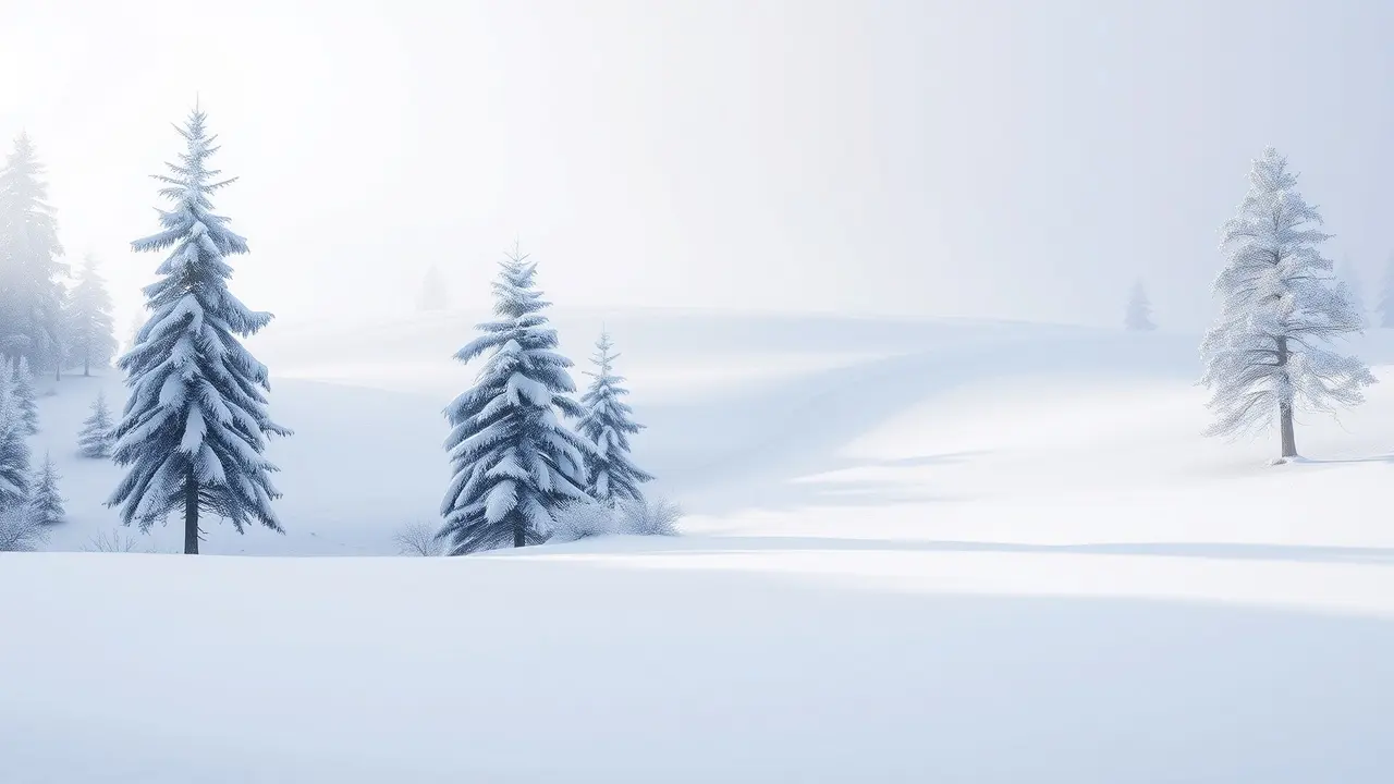 Paisagem de inverno com neve caindo suavemente.