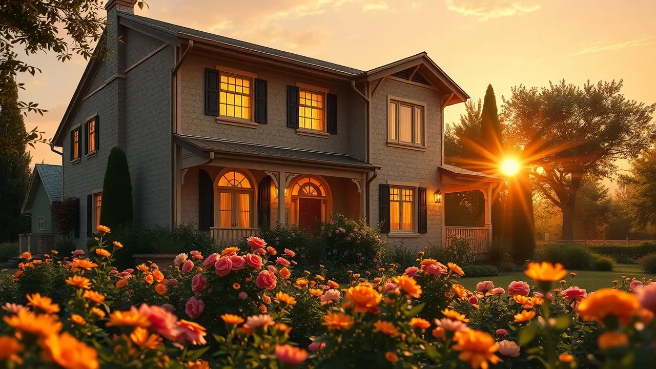 Sonho com um sobrado ensolarado em meio a um jardim florido