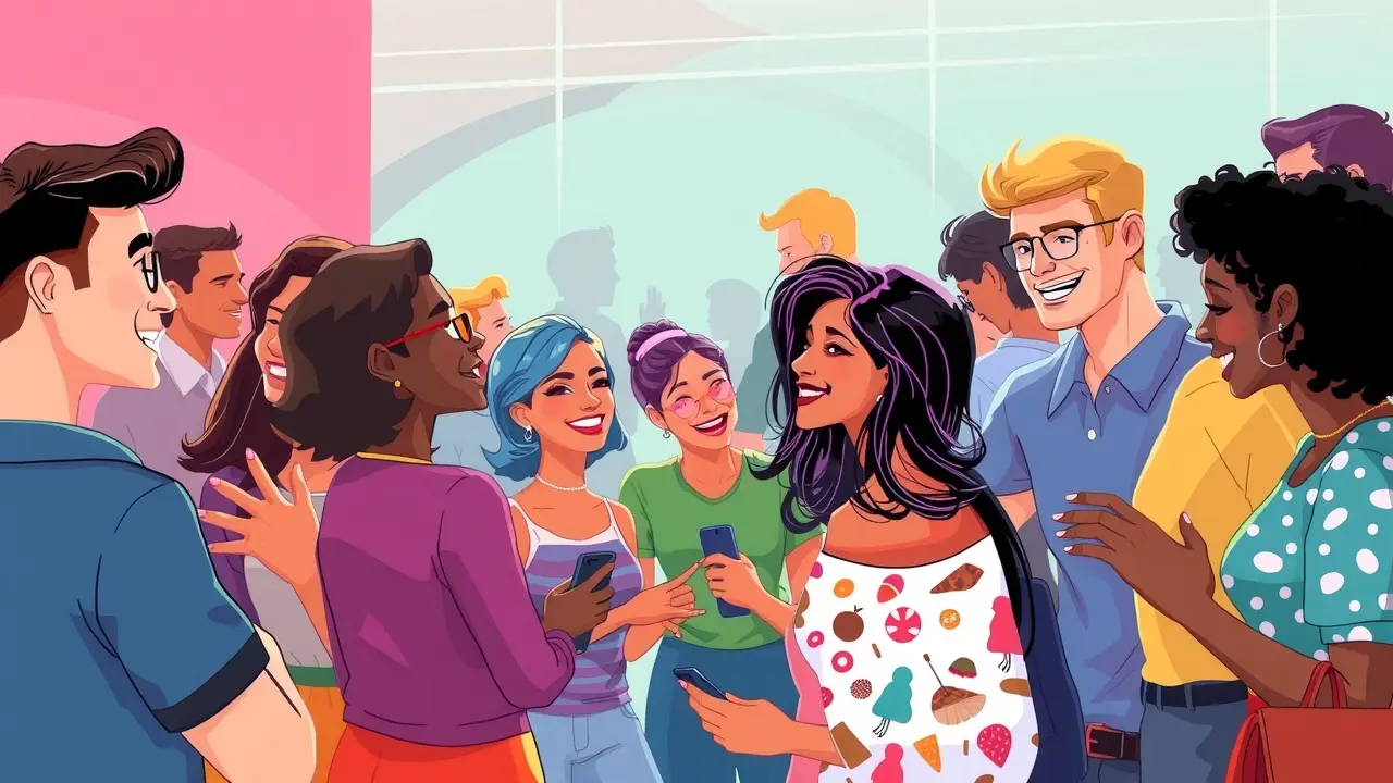 Ilustração de pessoas socializando alegremente