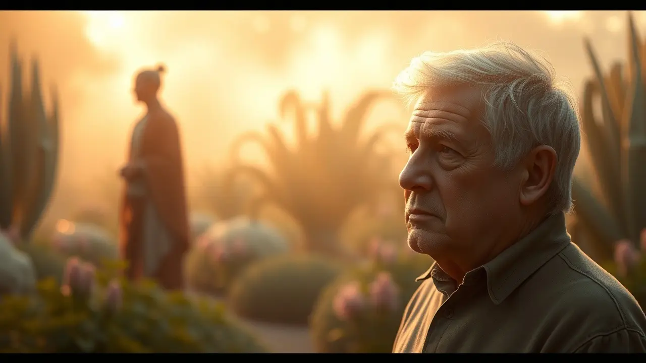 Sonhar com Sogro: Descubra os Significados e Interpretações! Homem pensativo sonhando com o sogro em jardim ensolarado.