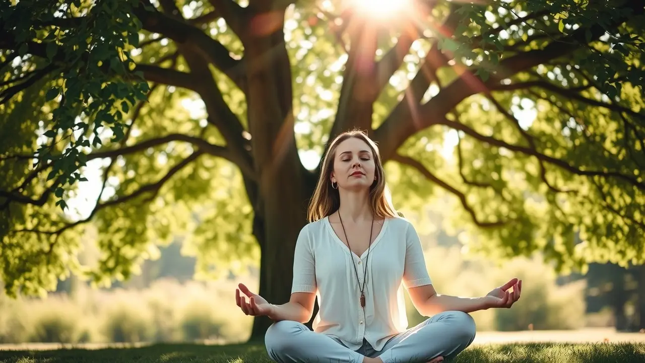 Mulher meditando encontrando soluções internas.