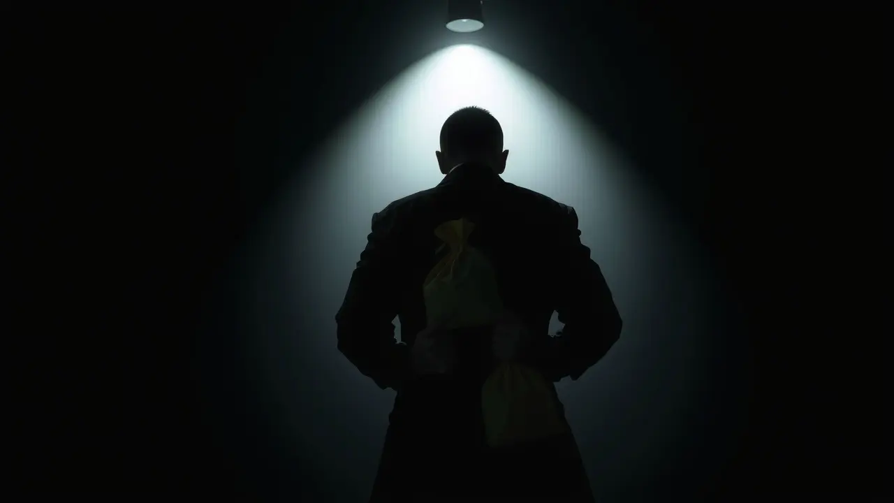 Ilustração de alguém escondendo sacos de dinheiro, representando sonegação.