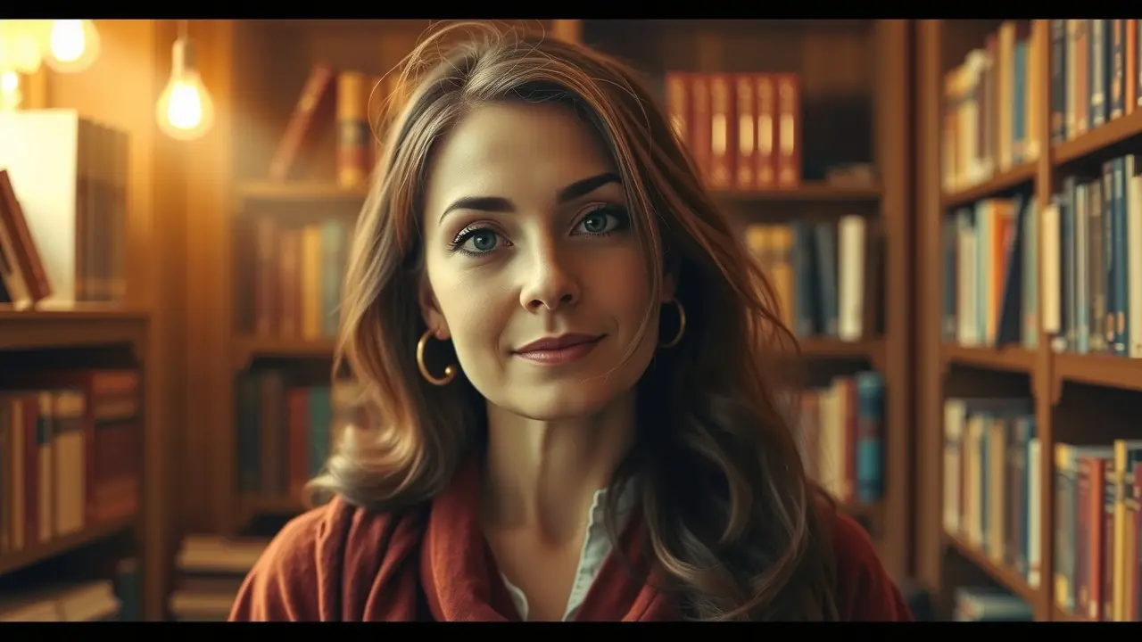 Sonhar com Sophia: Descubra o Significado e as Interpretações Mulher serena chamada Sophia, cercada por livros, simbolizando sabedoria