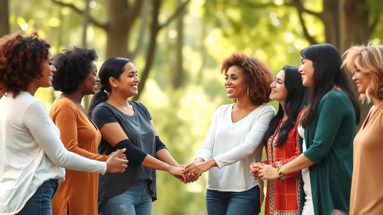 Mulheres unidas em círculo simbolizando sororidade