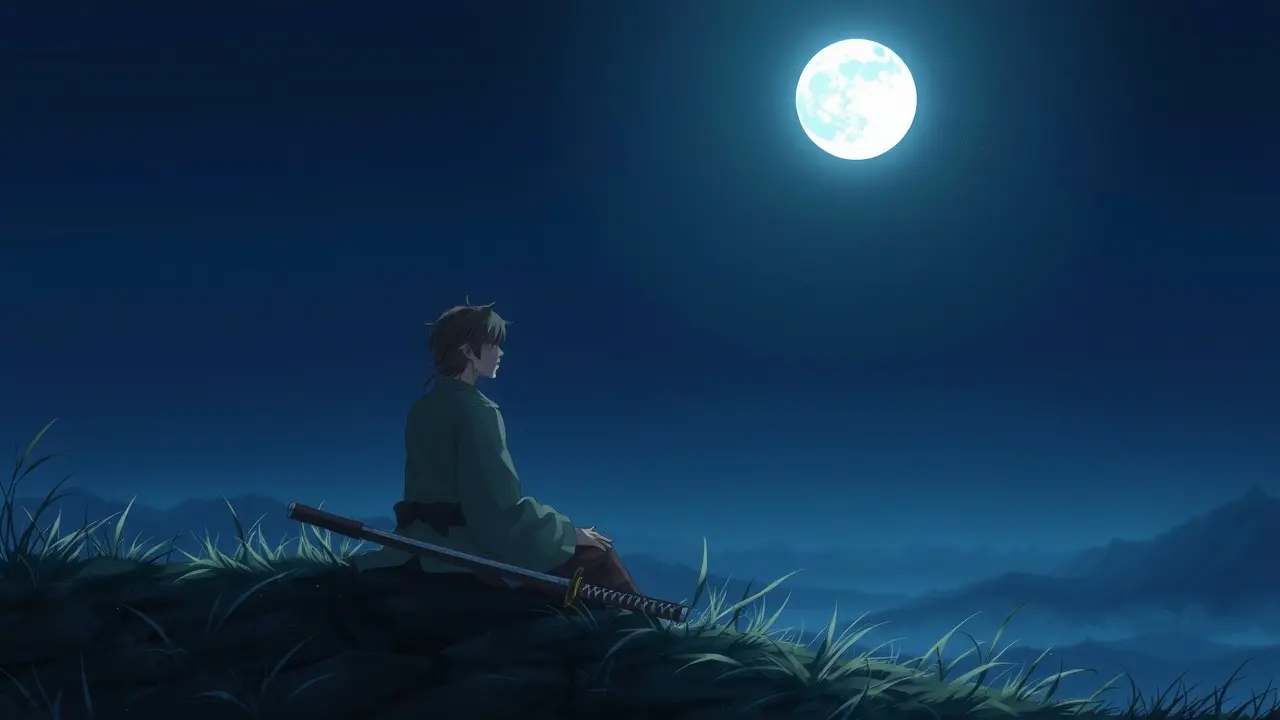 Soujiro Seta pensativo sob a luz do luar