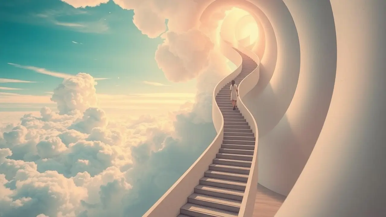 Significado de Sonhar com Subir: Interpretações e Simbolismos Pessoa subindo escada infinita em sonho