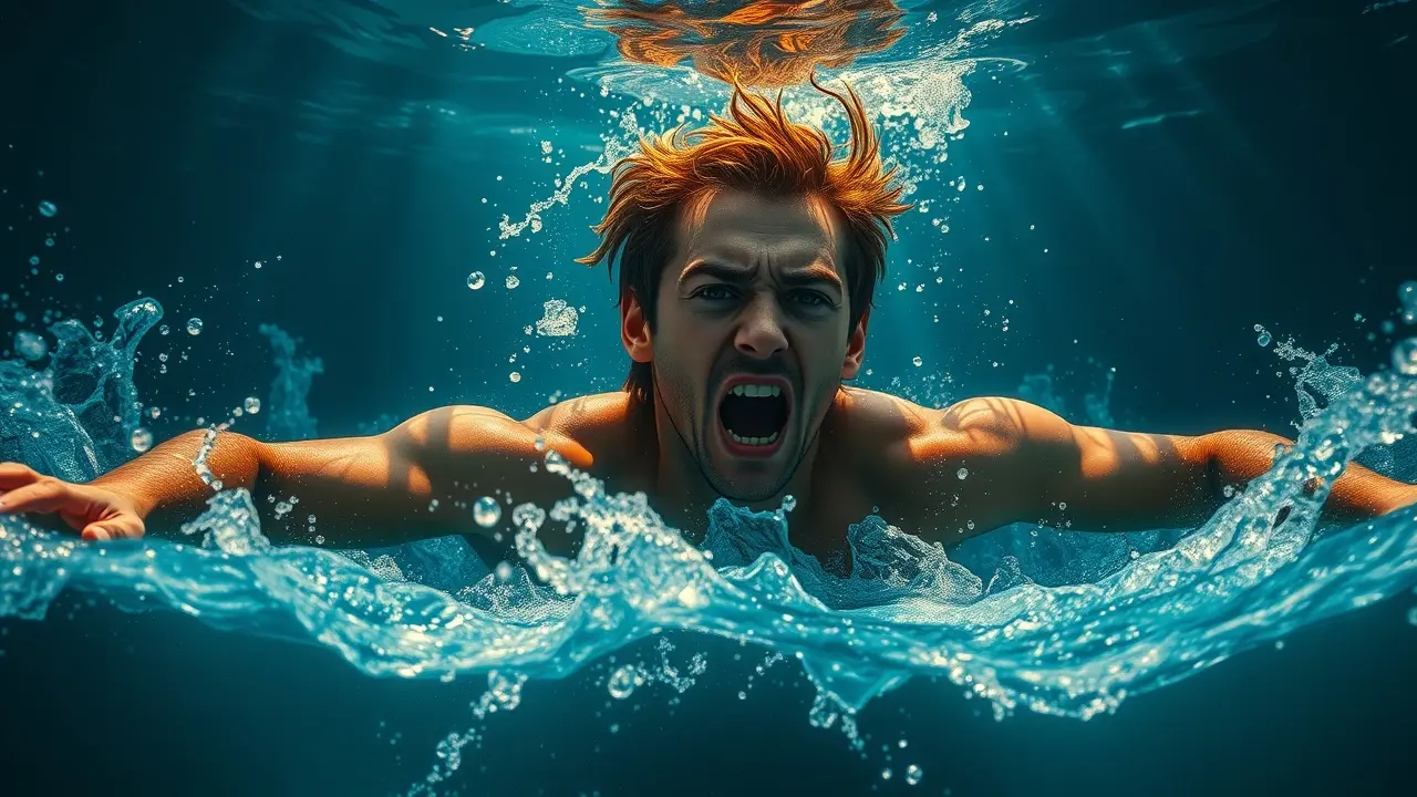 Pessoa submersa lutando para alcançar a superfície