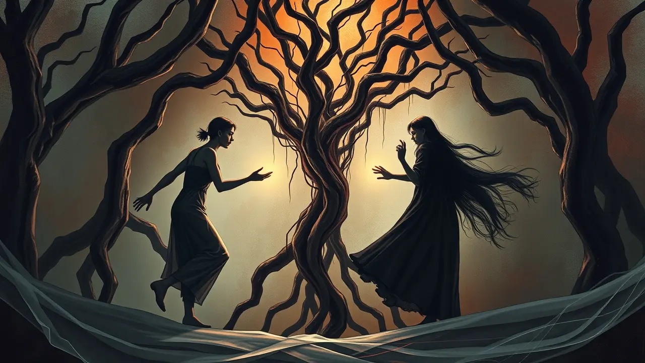 Imagem de um labirinto com duas figuras humanas, representando o medo da substituição.