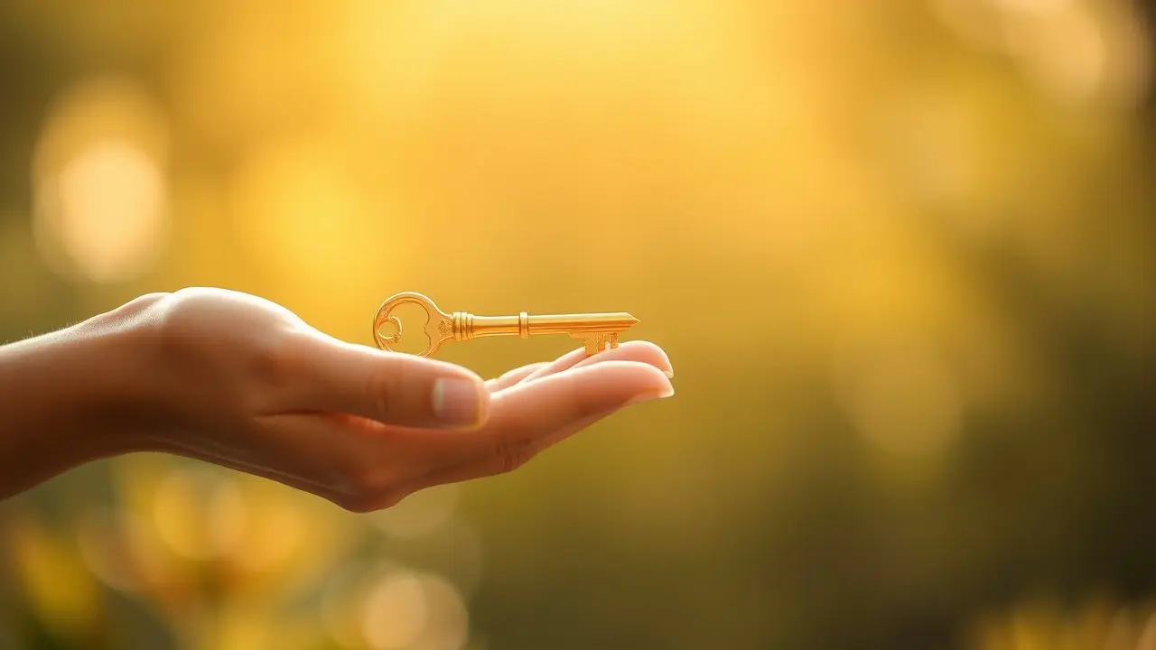 Chave dourada sendo passada: simbolismo de sucessão