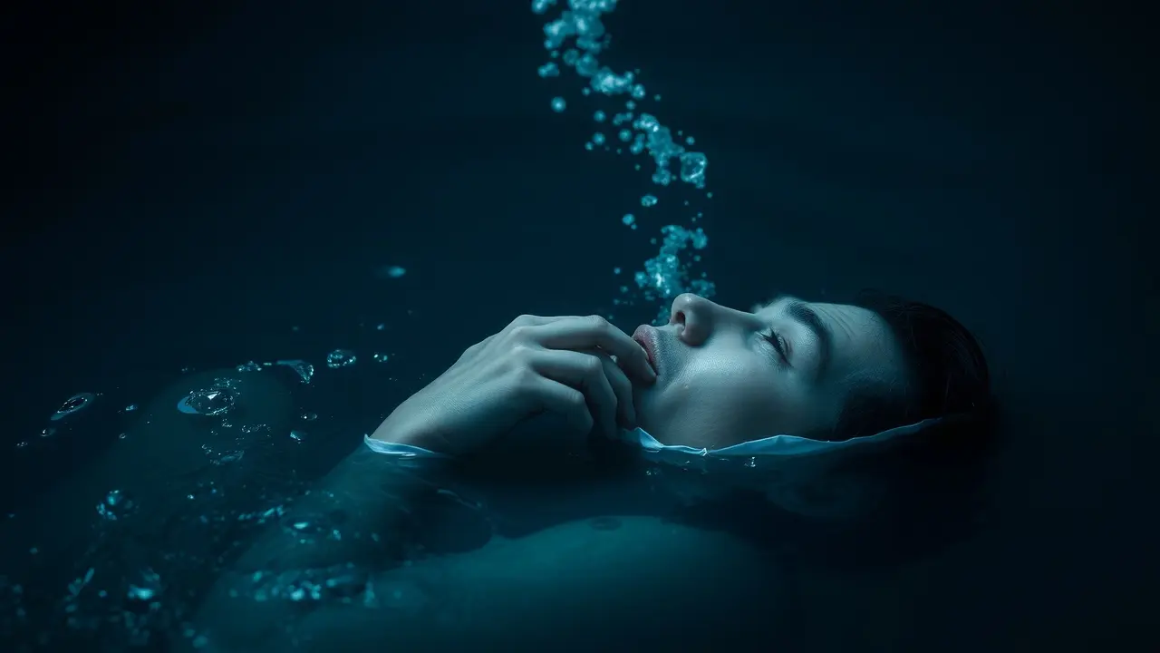 Sonhar com Sufocamento: Descubra os Significados Ocultos Pessoa submersa lutando para respirar, representando sufocamento emocional.