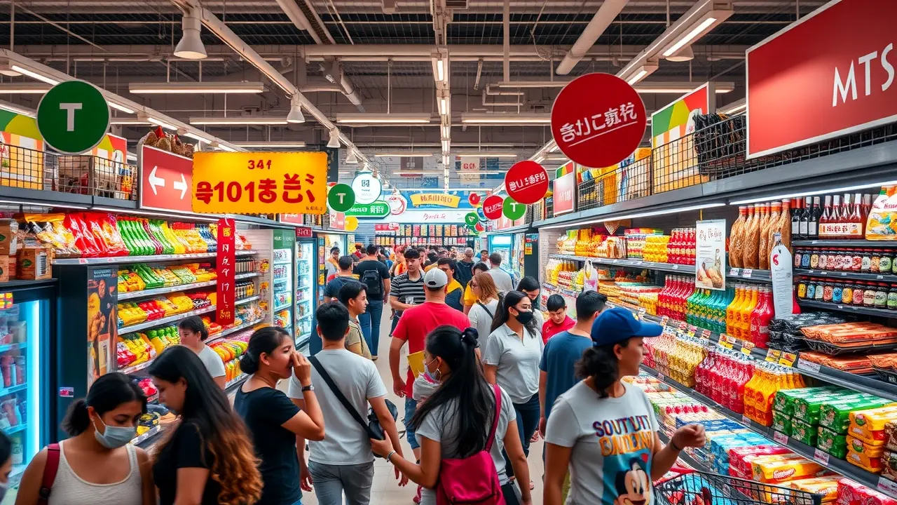 Sonhar com Supermercado: Descubra os Significados Ocultos Supermercado movimentado com corredores cheios de produtos
