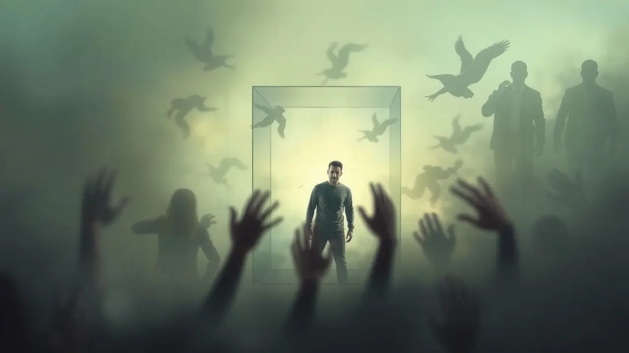 Sonhar com Supressão: Descubra os Significados Ocultos Pessoa presa em cubo de vidro, simbolizando supressão emocional.