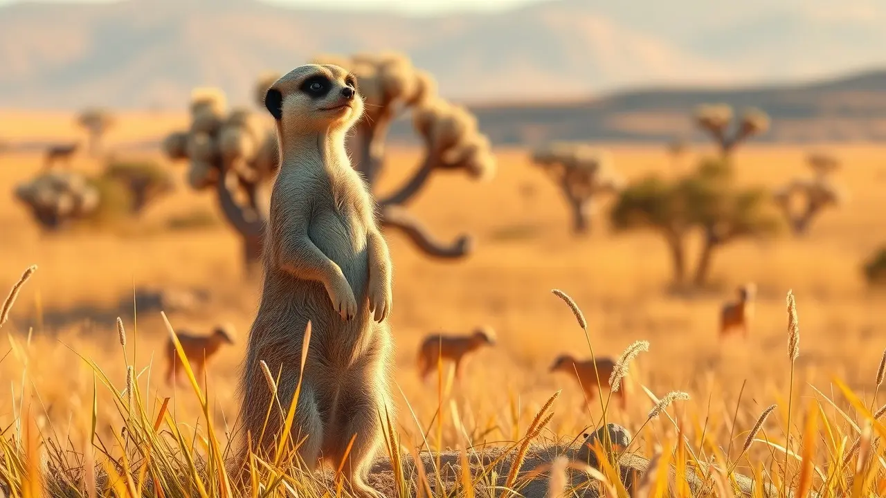 Significado de Sonhar com Suricato: Desvendando os Mistérios Suricato alerta na savana africana