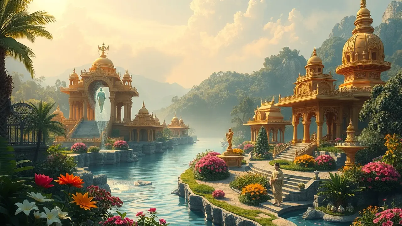 Paisagem onírica de Svarga, o paraíso hindu