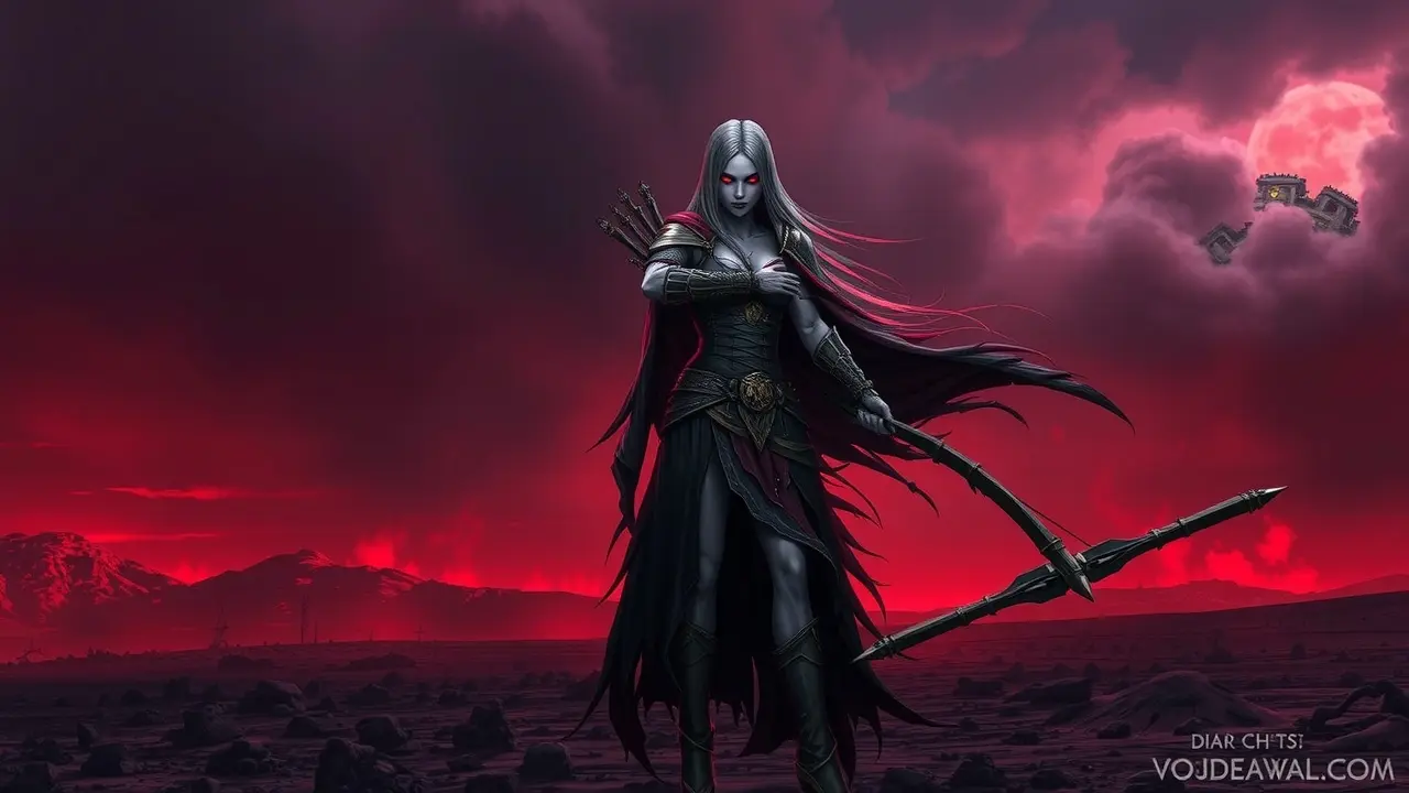 Sonhar com Sylvanas: Descubra o Significado Oculto! Sylvanas Windrunner em campo de batalha sombrio