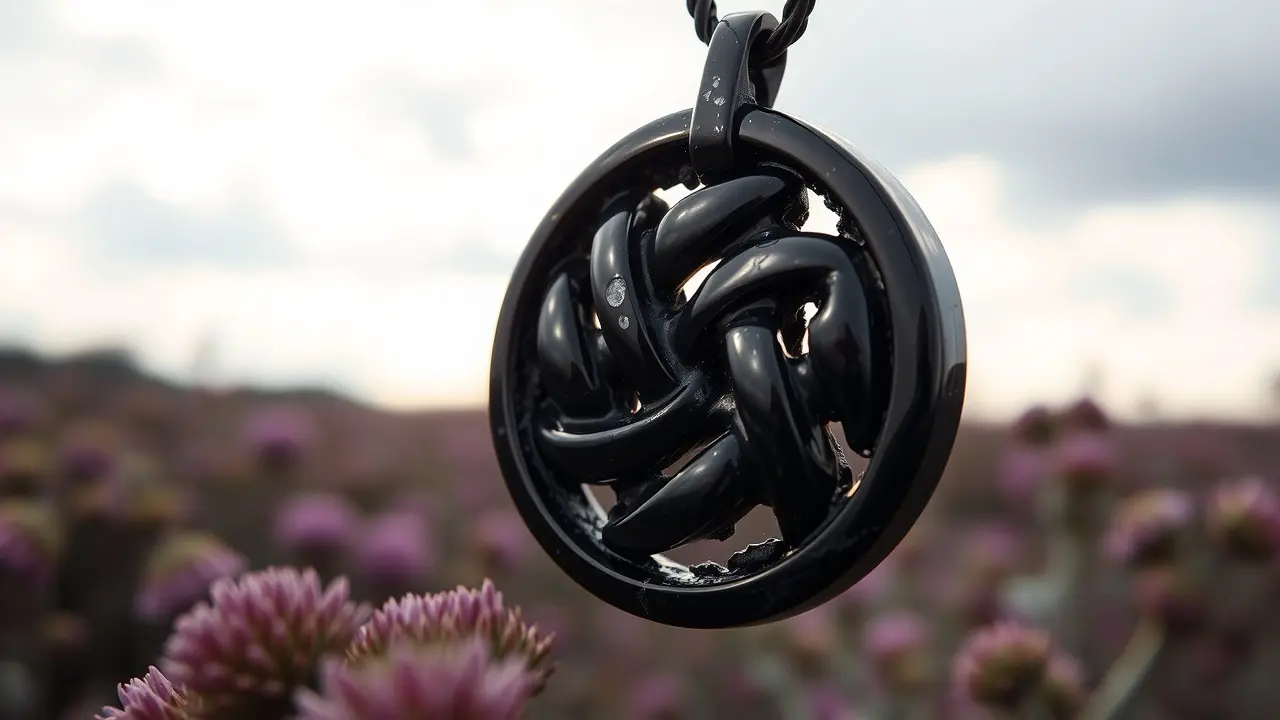 Amuleto de obsidiana com nó celta