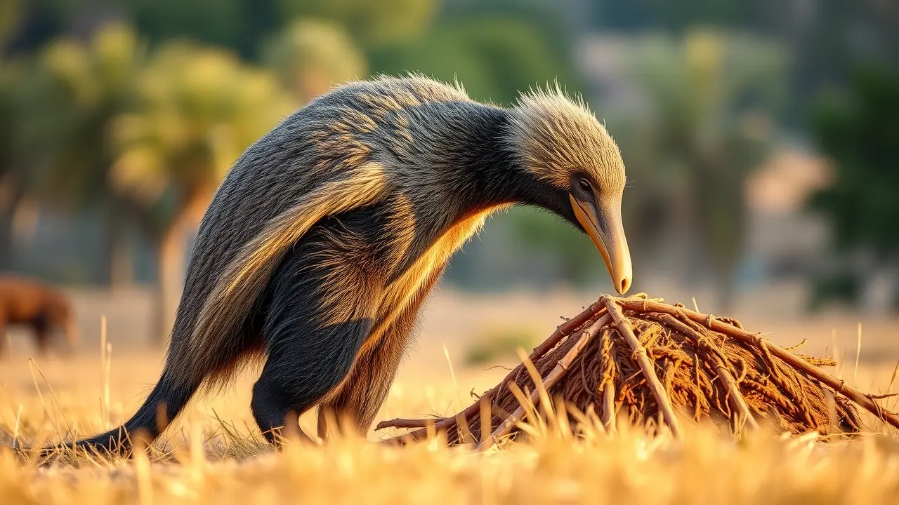 Tamanduá-bandeira procurando alimento.