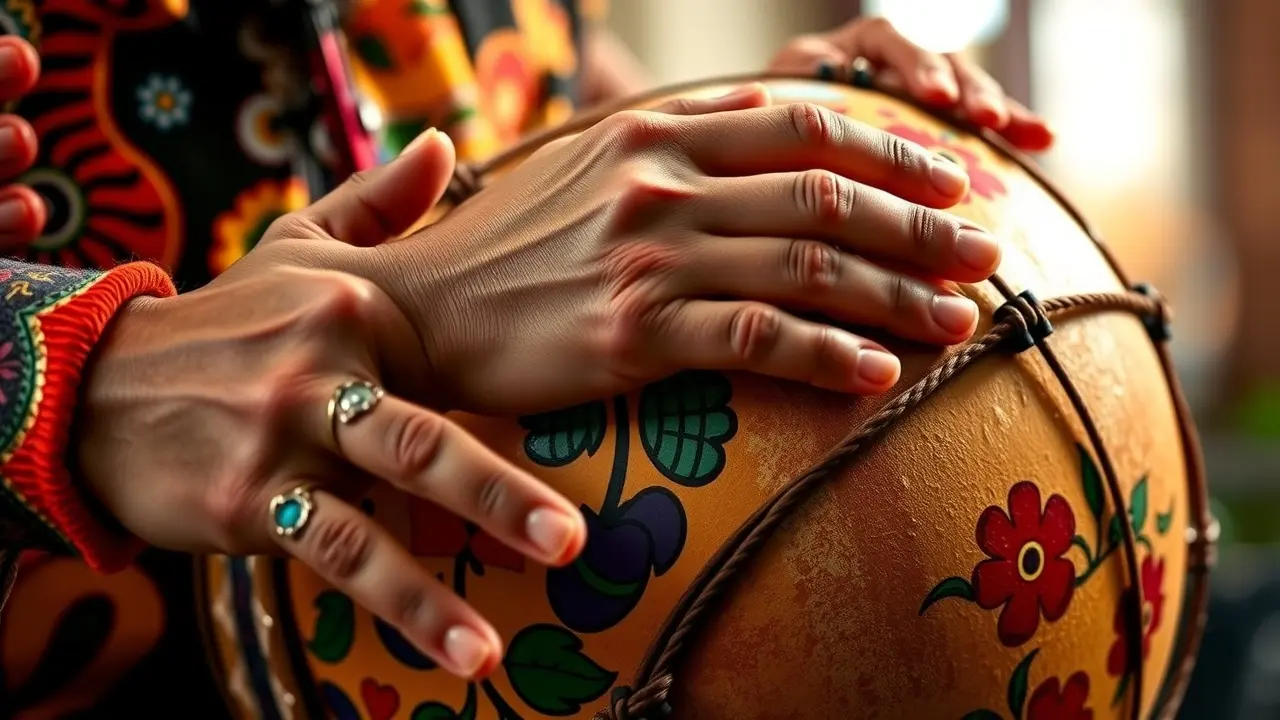 Mãos tocando tambor: Expressão e ritmo