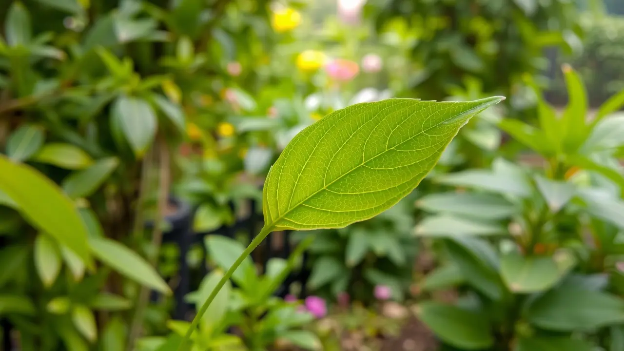 Folha de tanchagem verde em close-up.