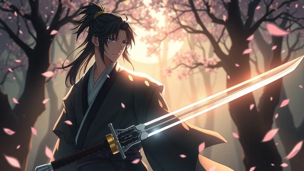 Tanjiro Kamado em pose heroica com espada Nichirin