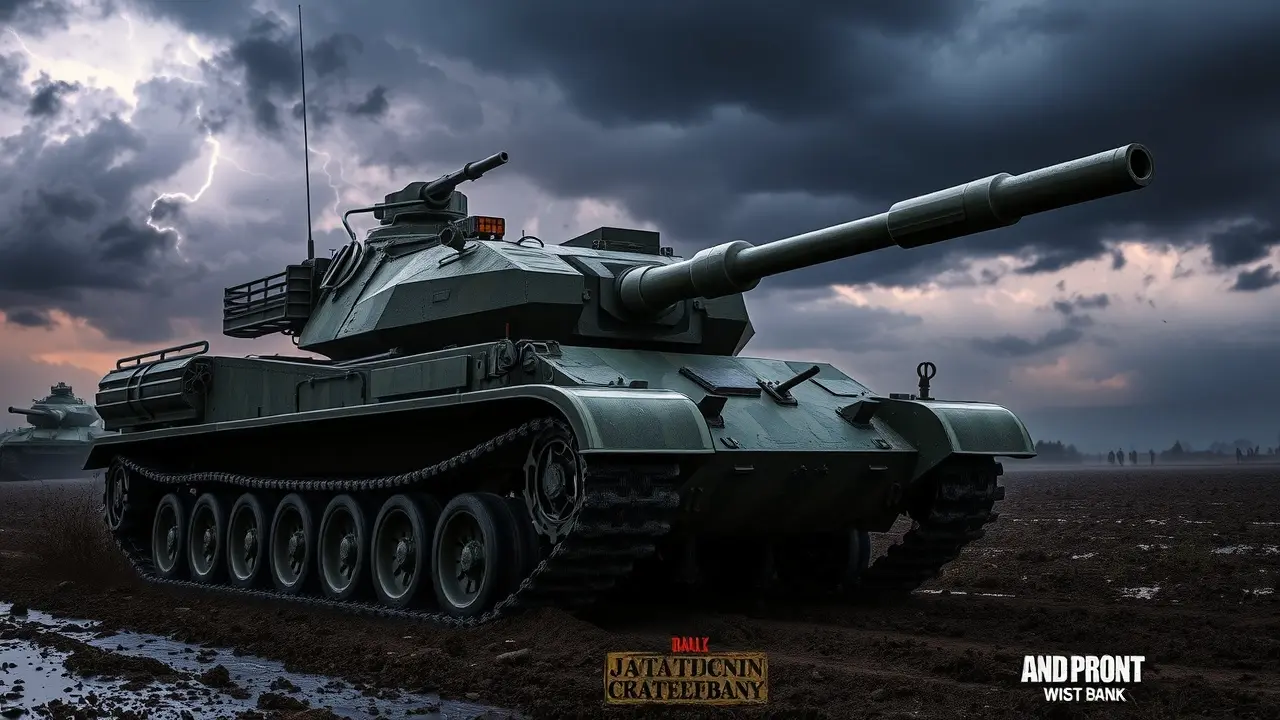 Tanque militar em campo de batalha