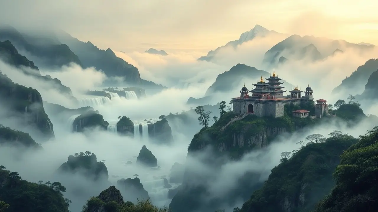 Significado de Sonhar com Taoismo: Encontre Harmonia e Equilíbrio Paisagem Taoista representando harmonia e equilíbrio