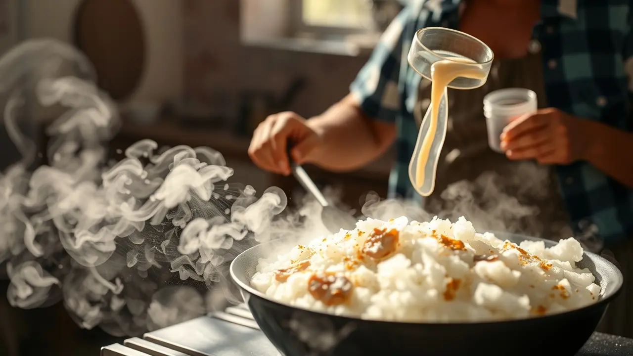 Pessoa preparando tapioca em uma tapioqueira de ferro.