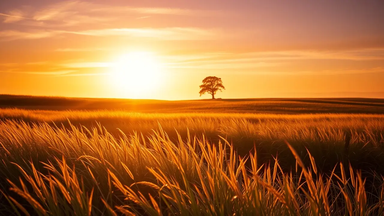 Tarde ensolarada em paisagem calma.