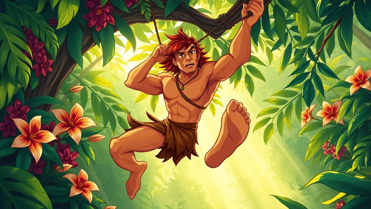Sonhar com Tarzan: Descubra o Significado Oculto! Tarzan se balançando em cipós na selva