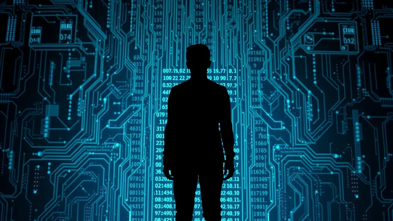 Sonhar com Tecnicismo: Decifre o Significado Oculto Silhueta e circuitos digitais representando tecnicismo.