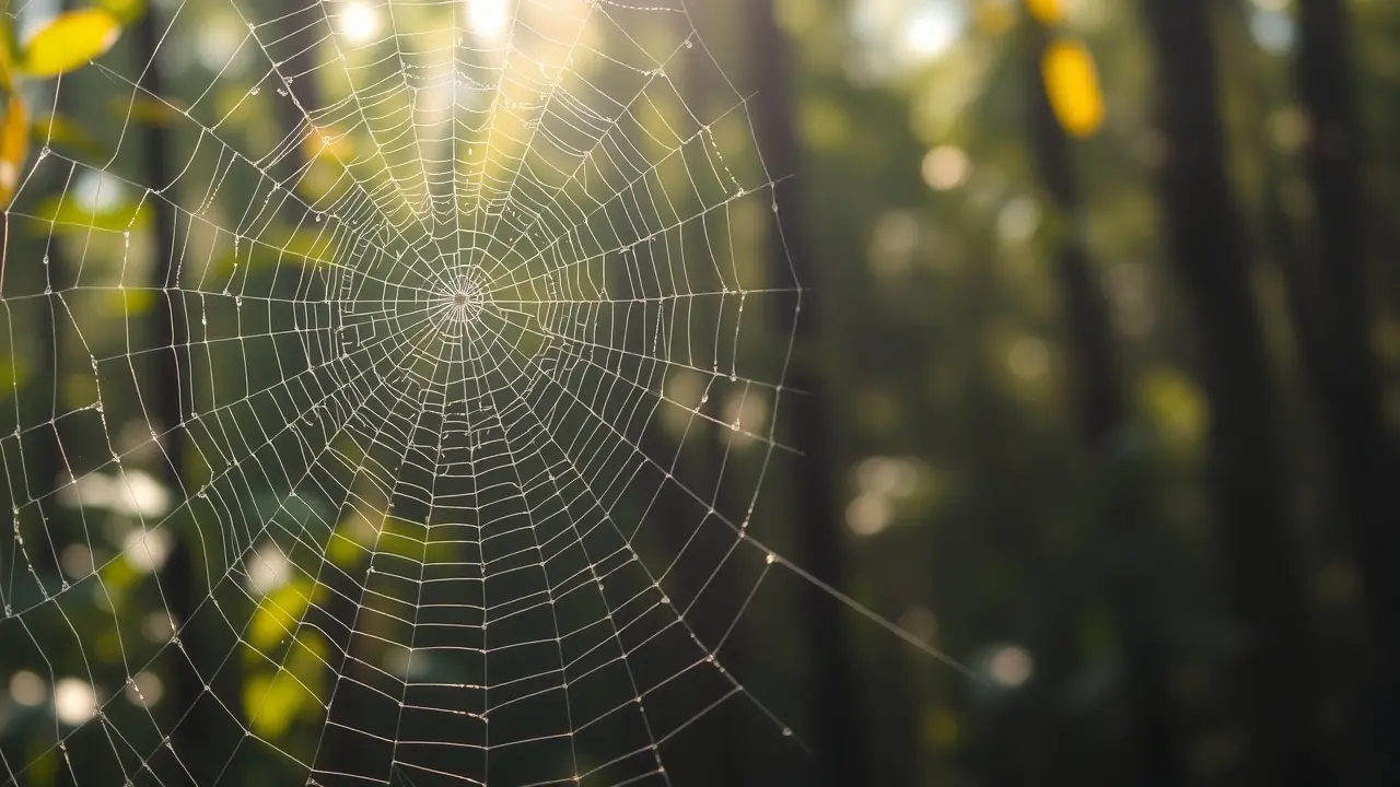Significado de Sonhar com Teia: Desvendando os Mistérios Teia de aranha brilhando com orvalho