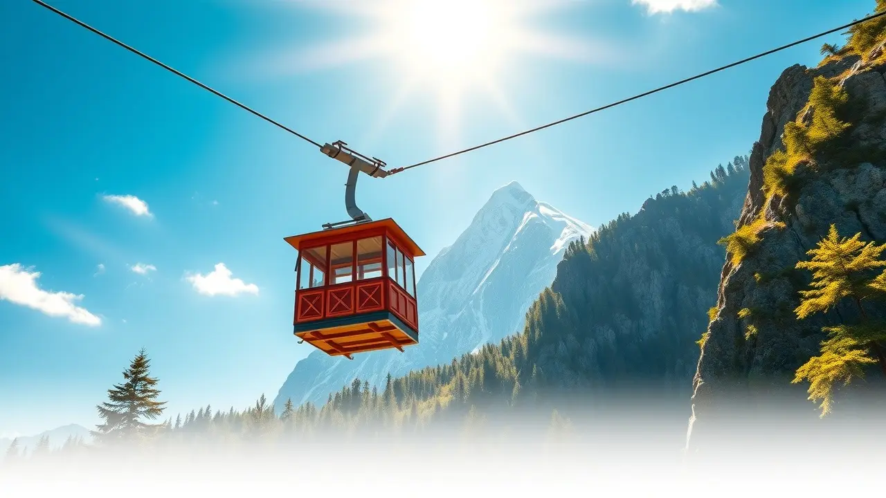 Teleférico subindo a montanha