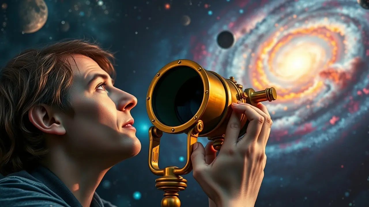 Sonhar com Telescópio: Desvende os Significados Ocultos Pessoa observando nebulosa com telescópio