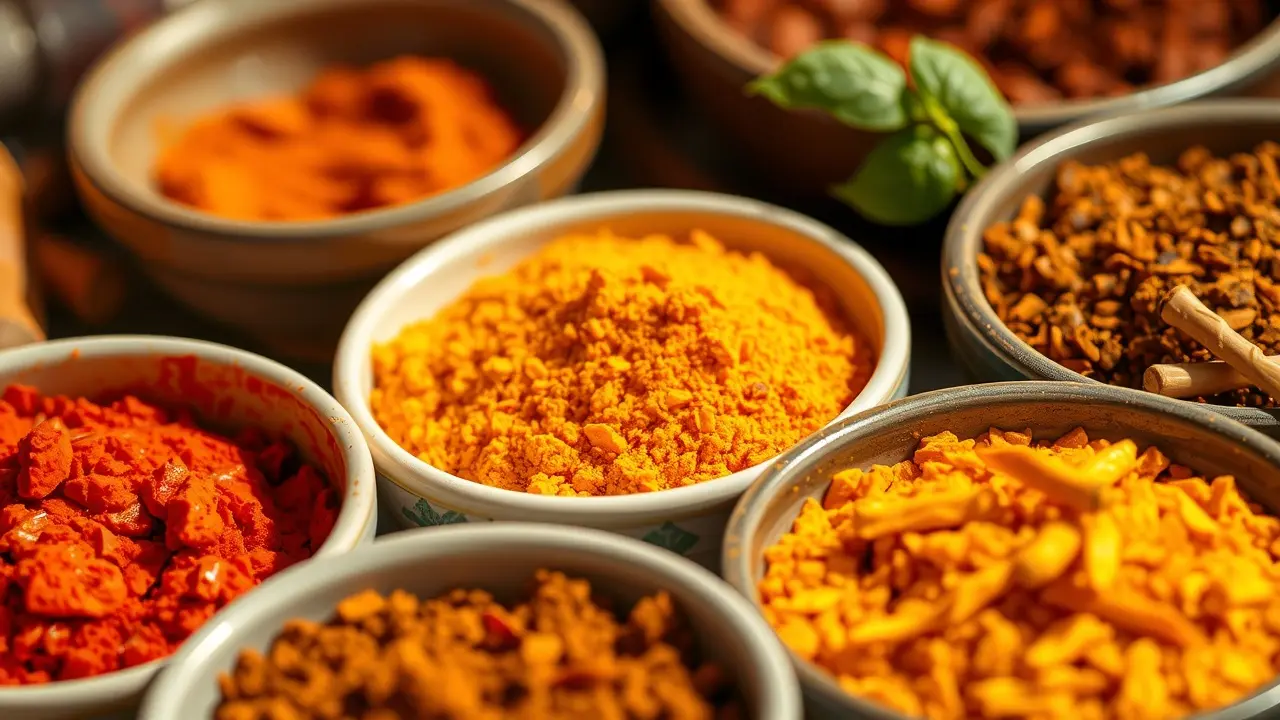 Significado de Sonhar com Tempero: Descubra as Mensagens Ocultas Variedade de temperos coloridos em tigelas.