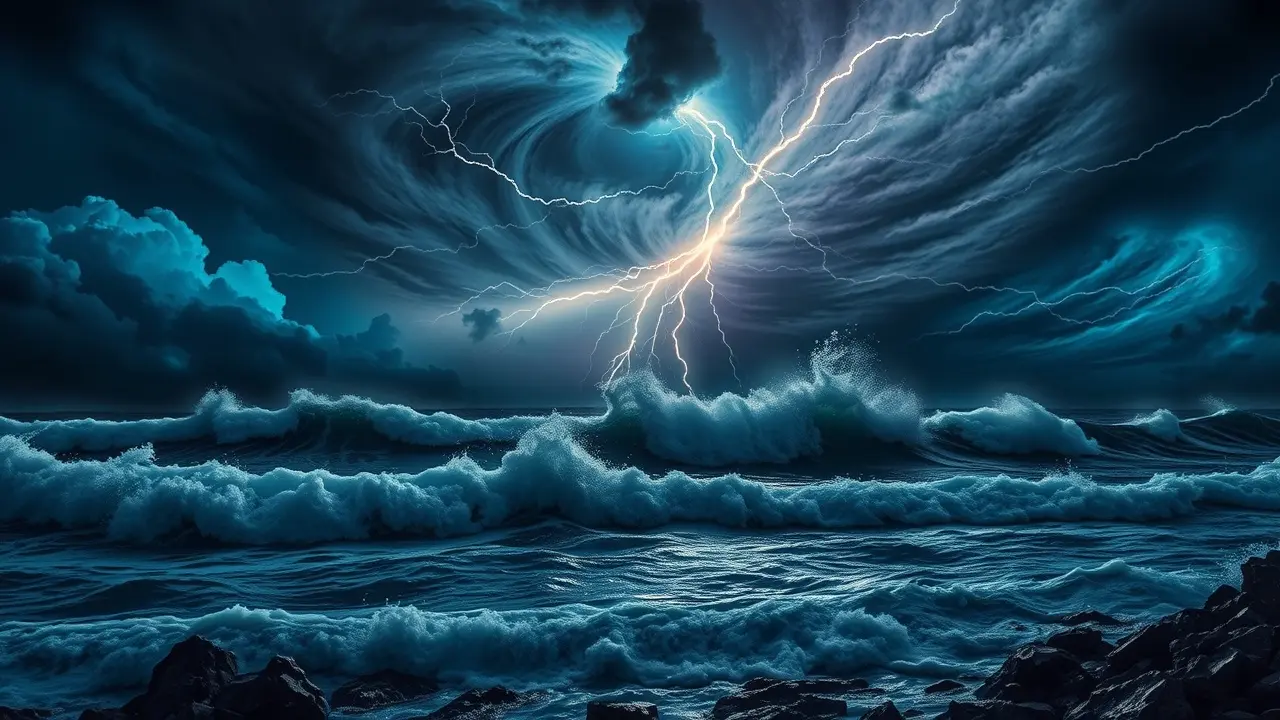 Tempestade forte no oceano