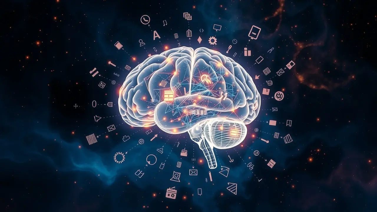 Sonhar com Temurah: Desvende os Mistérios e Significados Cérebro brilhante com símbolos abstratos representando Temurah